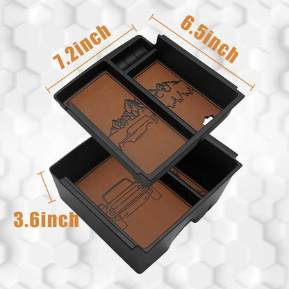 TripleAliners Center Console Organizer Compatible with 2021-2024 Ford Bronco(no for Sport) Accessories 6th Gen Bronco 2/4-Door Center Console Storage Box ABS Material with Leather Trim(V2_Brown)