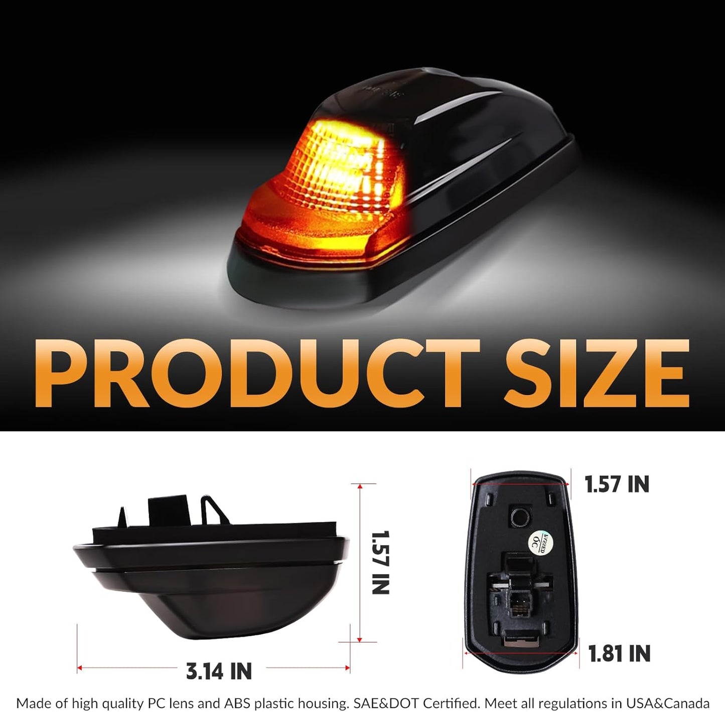 Cab Roof Top Marker Lights Amber Led Running Clearance Lamps for 2017-2022 Ford F250 F350 F450 F550 Super Duty Pickup Trucks, 5PCS (Smoked Black)