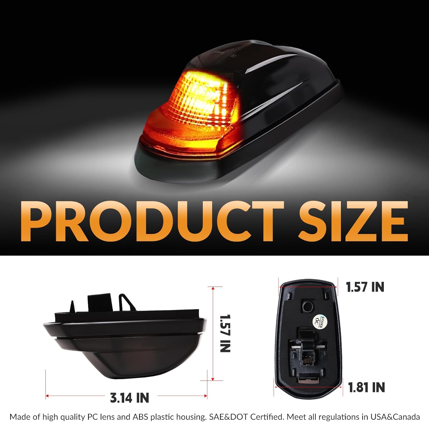 Cab Roof Top Marker Lights Amber Led Running Clearance Lamps for 2017-2022 Ford F250 F350 F450 F550 Super Duty Pickup Trucks, 5PCS (Smoked Black)