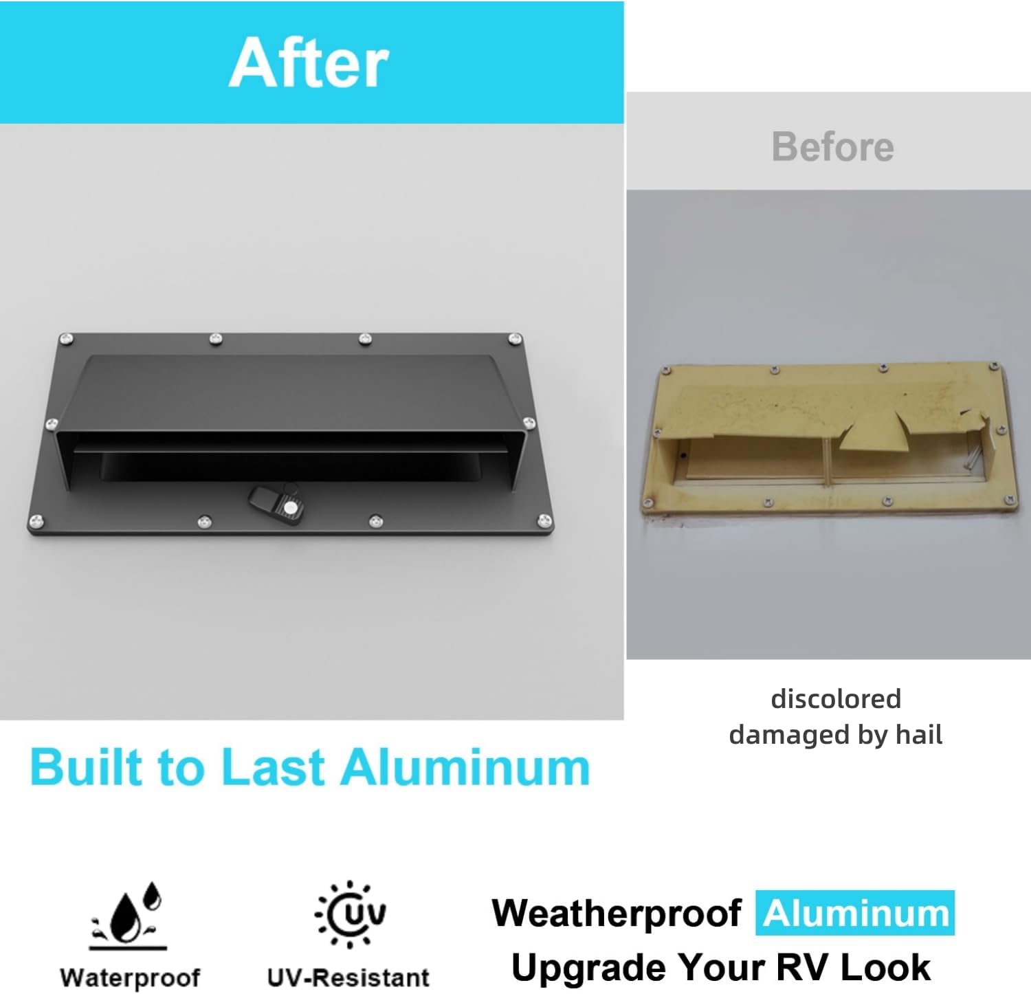 Aluminum RV Exhaust Range Hood Vent Cover with Adjustable Collar Depth Locking Damper - Camper Stove Microwave Exterior Sidewall Ventilation Replacement Kit for Trailer Motorhome (Black)