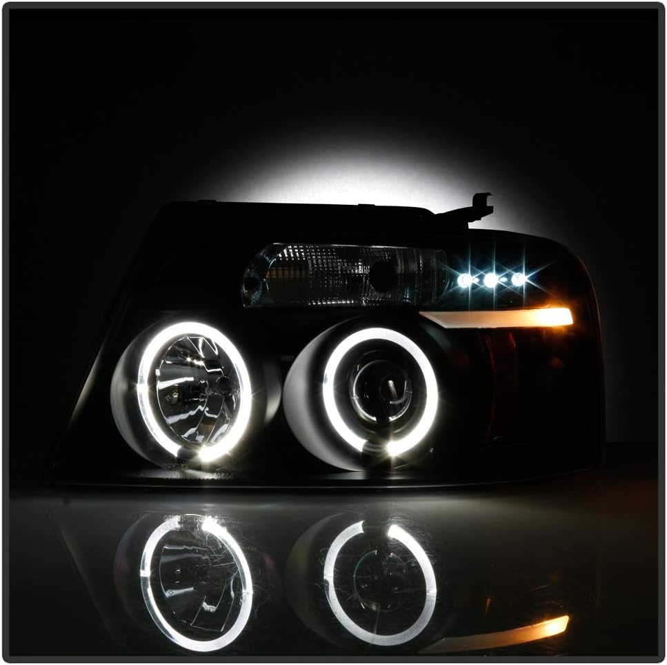 For 2004-2008 Ford F150 LED Dual Halo Ring Smoked Lens Projector Headlights Headlamps, Driver & Passenger Side