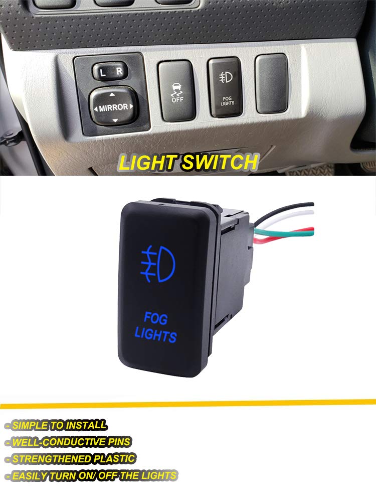 WeiSen Push Switch with Fog Lights Symbol Blue Backlight ON-Off with Connector Wire Kit Compatible with Toyota
