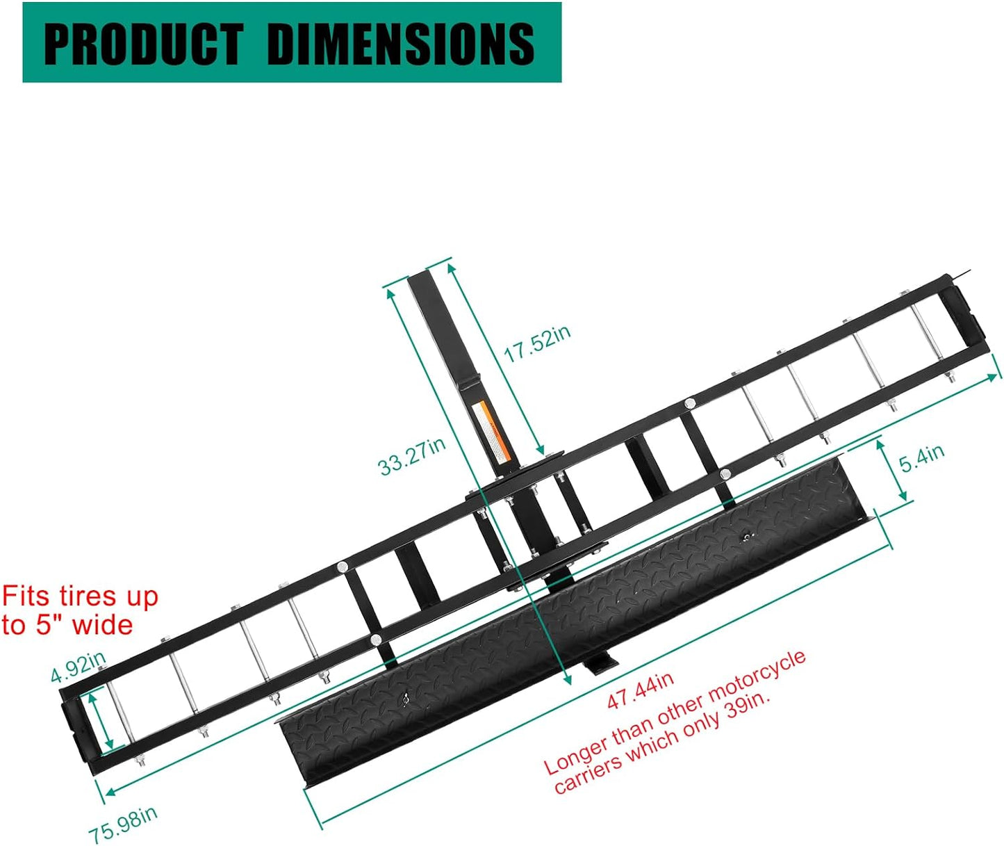 Motorcycle Hitch Carrier 500LBS, Heavy Duty Dirt Bike Hauler Hitch Mount Rack with Tie-Down Strap and Hitch Tightener, 2" Receiver