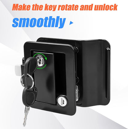 Black RV Door Lock Replacement, Upgraded RV Door Latch with Paddle Deadbolt 4 Keys, Camper Door Lock for Travel Trailers Horse Cargo Hauler, Zinc Alloy Trailer Entry Door Latch Replacement - OMOTOR