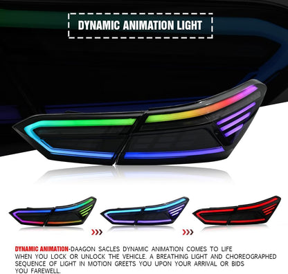 T T-ABC Taillights Compatible with Toyota Camry 2018-2024 LE SE TRD XSE XLE Nightshade Hybrid Tail Lights Assembly 8th Gen Accessories LED Sequential Animation Custom Replacement (NK Style R)