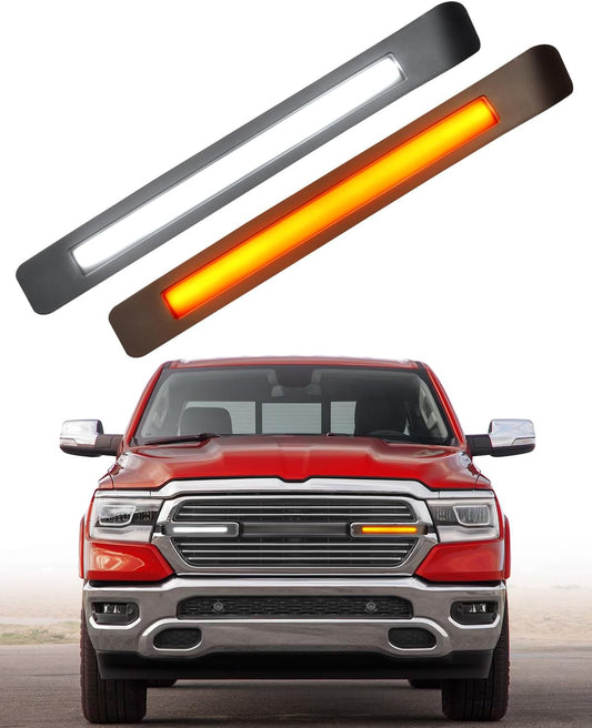 LED Grille Light Bars for 2019-2024 Dodge Ram 1500 Laramie OEM Grill Lights with Sequential DRL and Turn Signals (Style Without Stars)