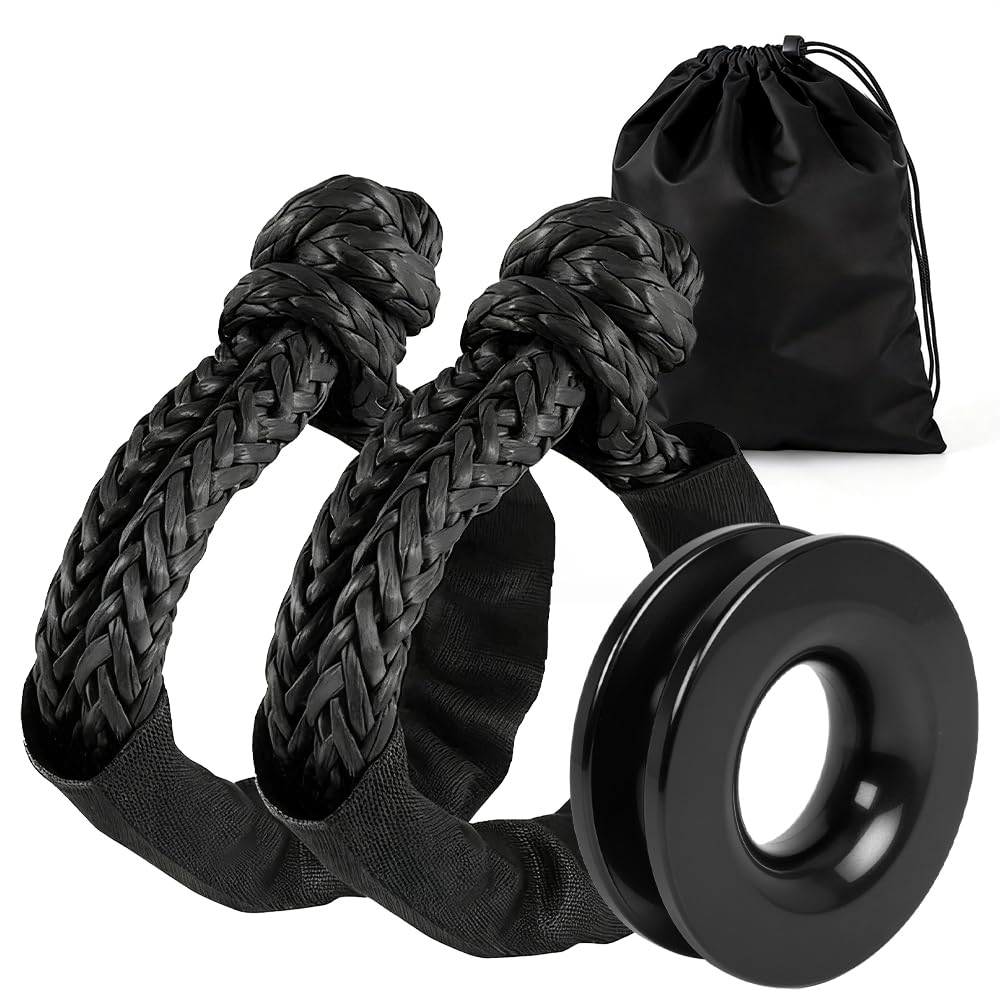 Snatch 66000 LB Recovery Ring with 2 PCS Soft Shackle 1/2" X 22 Inch Winch Rope for ATV UTV SUV Truck Off Road