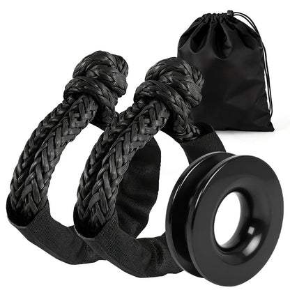 Snatch 66000 LB Recovery Ring with 2 PCS Soft Shackle 1/2" X 22 Inch Winch Rope for ATV UTV SUV Truck Off Road