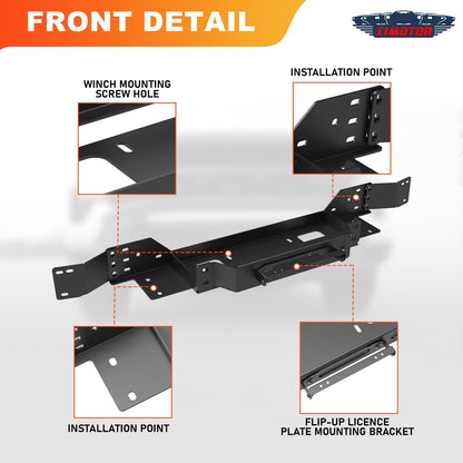 Front Hidden Winch Plate for 2014-2021 Toyota Tundra with Flip-up Licence Plate Mounting Bracket