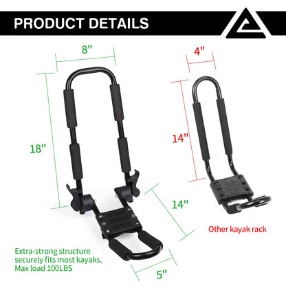Folding Kayak Rack J-Bar Car Roof Mount for Canoe SUP Surfboard with Straps