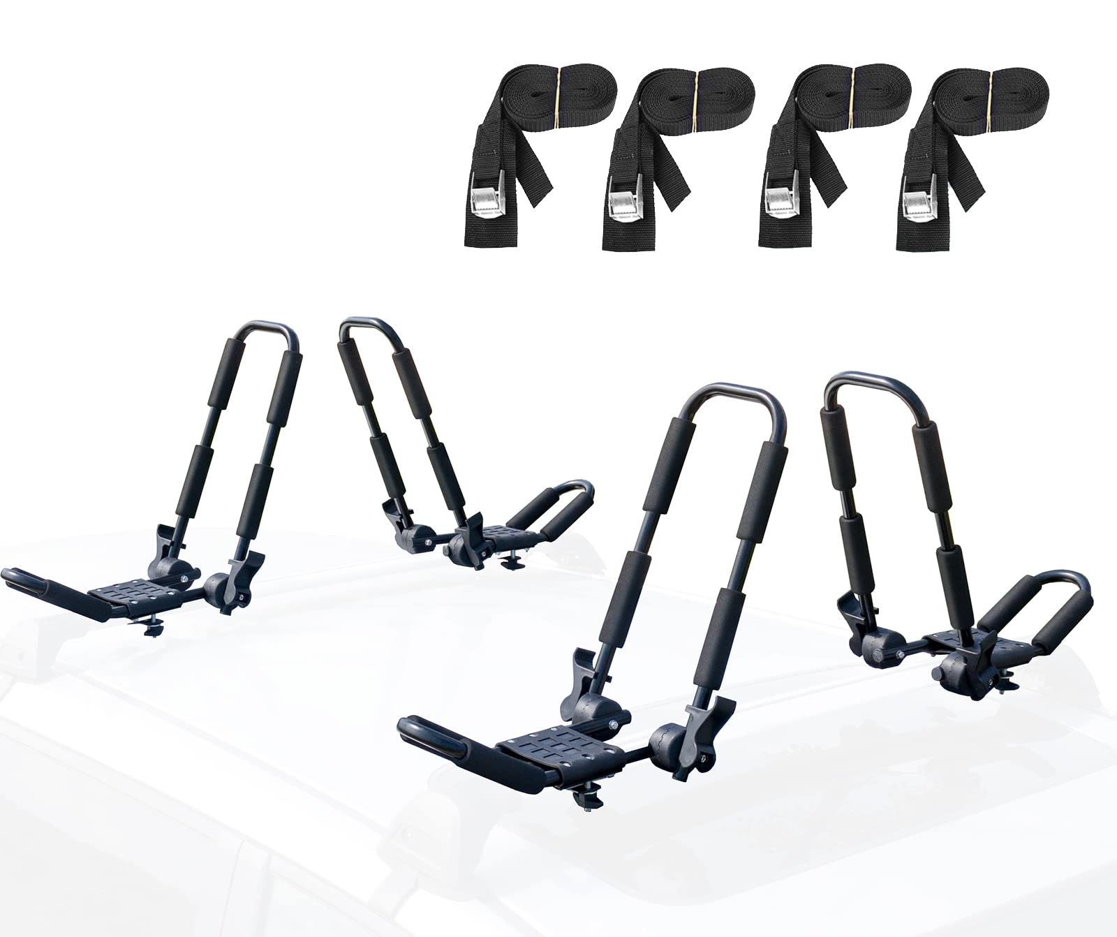 Folding Kayak Rack J-Bar Car Roof Mount for Canoe SUP Surfboard with Straps