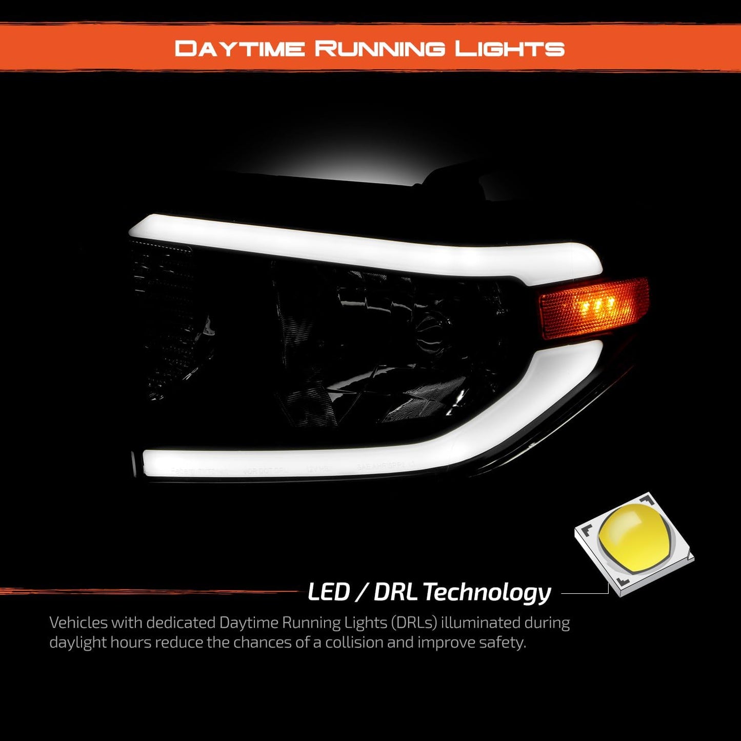 AKKON - Fits 2014-2020 Toyota Tundra Pickup Black Headlights Pair Driver & Passenger w/LED Tube DRL Running Light