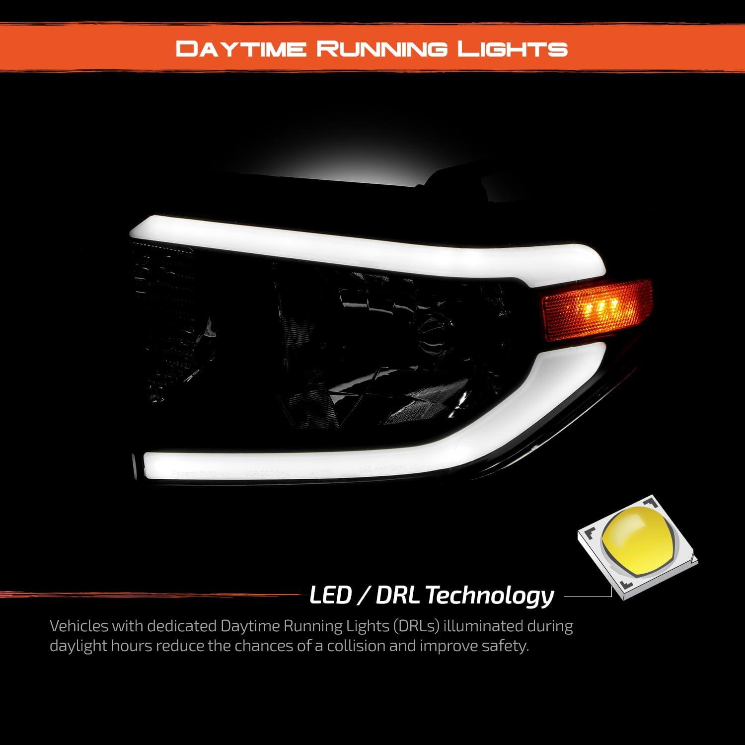 AKKON - Fits 2014-2020 Toyota Tundra Pickup Black Headlights Pair Driver & Passenger w/LED Tube DRL Running Light