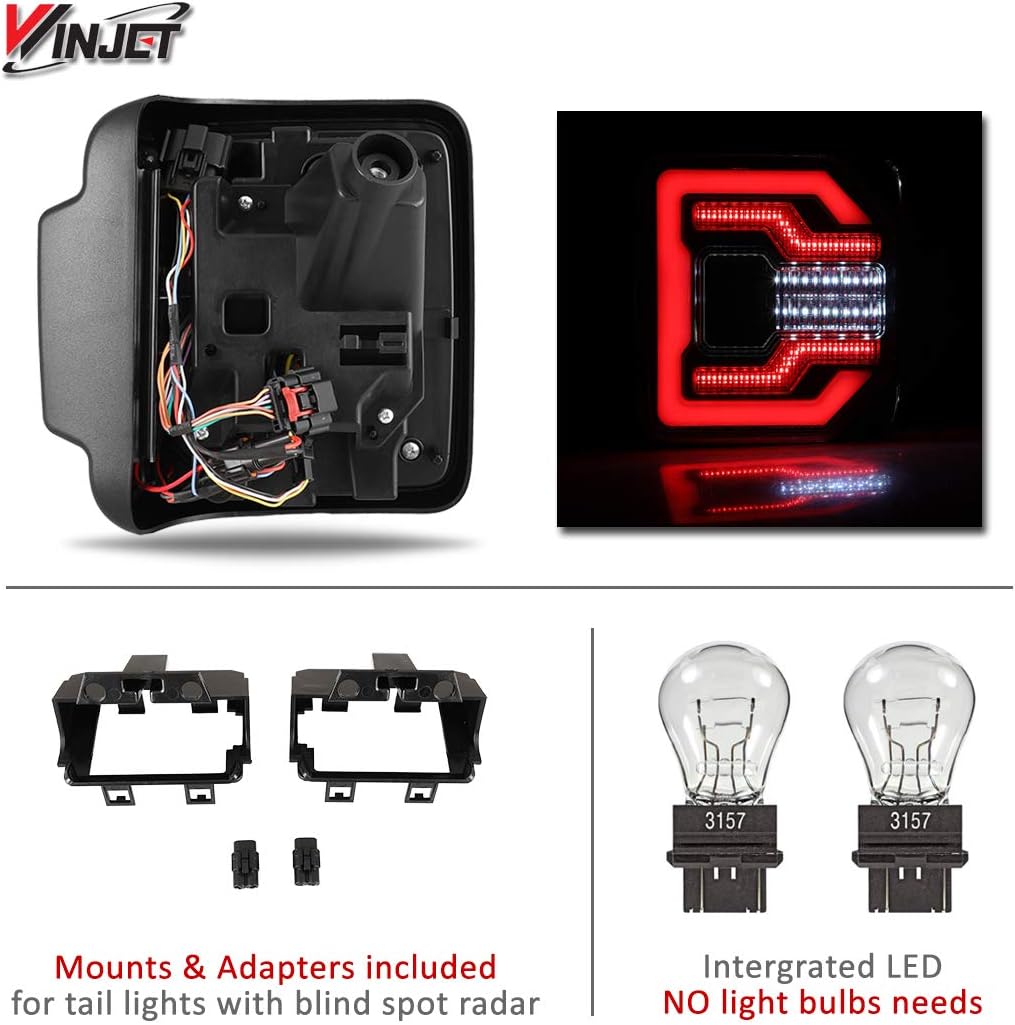 Winjet Tail Lamps Compatible with Jeep [2018-2025 Wrangler JL] & [2021-2025 Jeep Wrangler 4XE Plugin] LED Sequential Tail Lights (Black Clear)