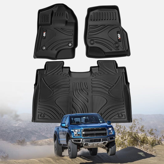 for Ford F150 2015-2025 TPE All Weather Floor Mats Waterproof Floor Liner 1st Floor Mats & 2-in-1 Rear Floor Mat - 3 PCS