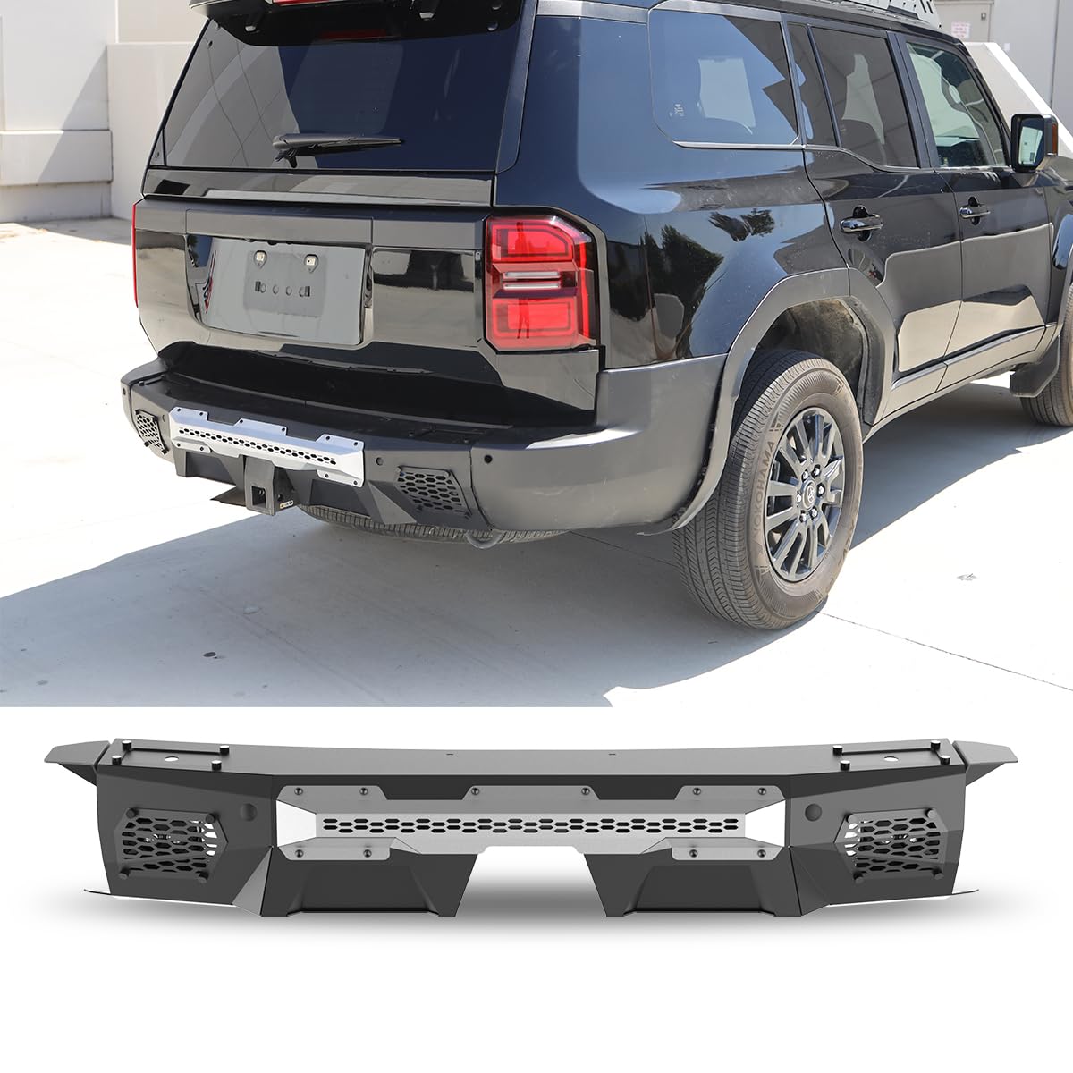 Rear Bumper Compatible with Toyota Land Cruiser LC250 2024 - 2026 with Side Wings & 2 * LED Pod Lights