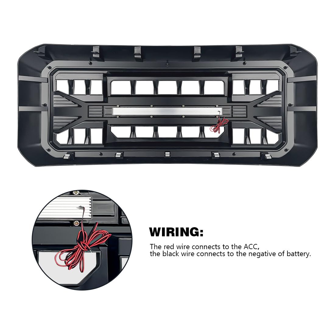 Front Grille Compatible with 2011-2016 F250 F350 F450 F550 Super Duty, Matte Black Front Bumper Grill Guard w/Off-Road Lights