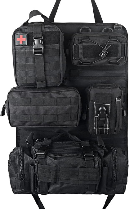 Tactical Seat Back Organizer Storage Hanger Bag with 5 Detachable Molle Pouch fits for All Vehicel