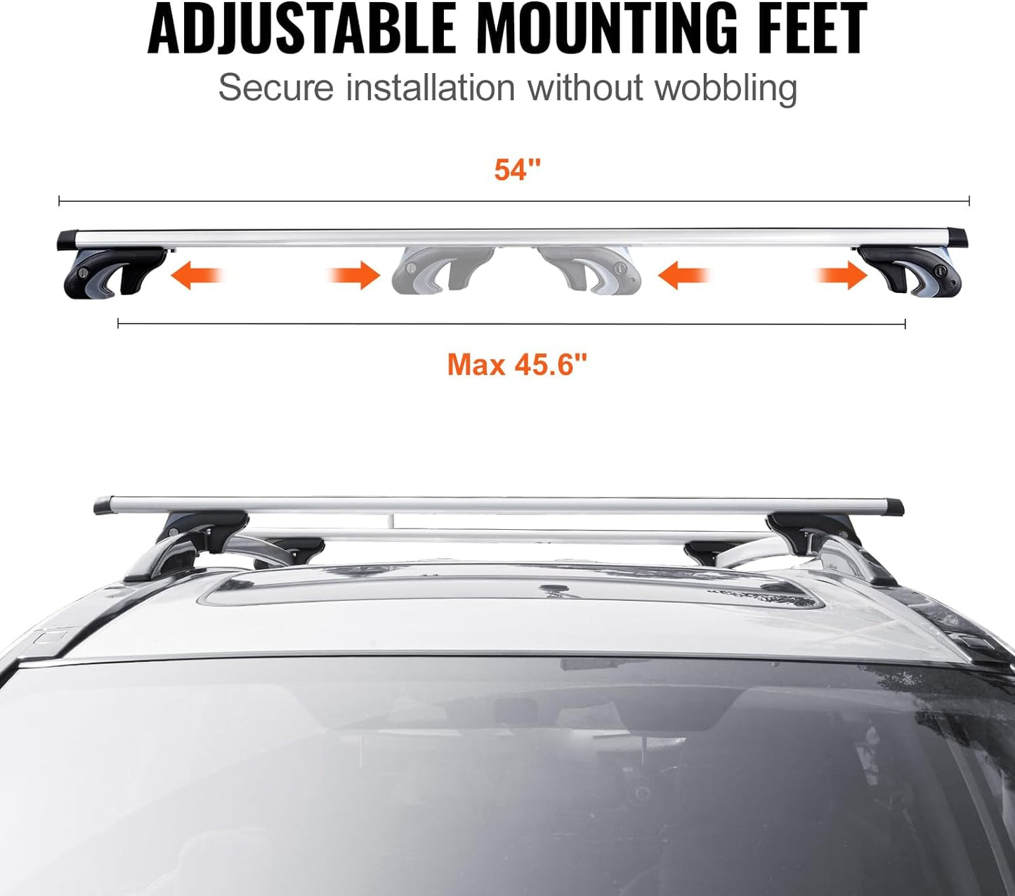 54" Universal Roof Rack Cross Bars, Adjustable Aluminum Cargo Carrier Rooftop Luggage Crossbars for Car Vehicles SUVs with Existing Raised Side Rails with a Gap , White-Aluminum