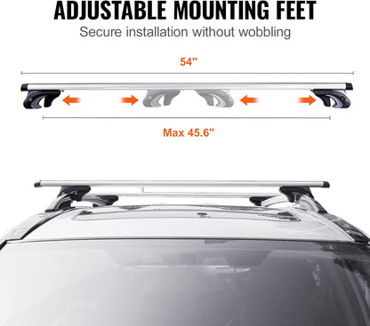54" Universal Roof Rack Cross Bars, Adjustable Aluminum Cargo Carrier Rooftop Luggage Crossbars for Car Vehicles SUVs with Existing Raised Side Rails with a Gap , White-Aluminum - OMOTOR