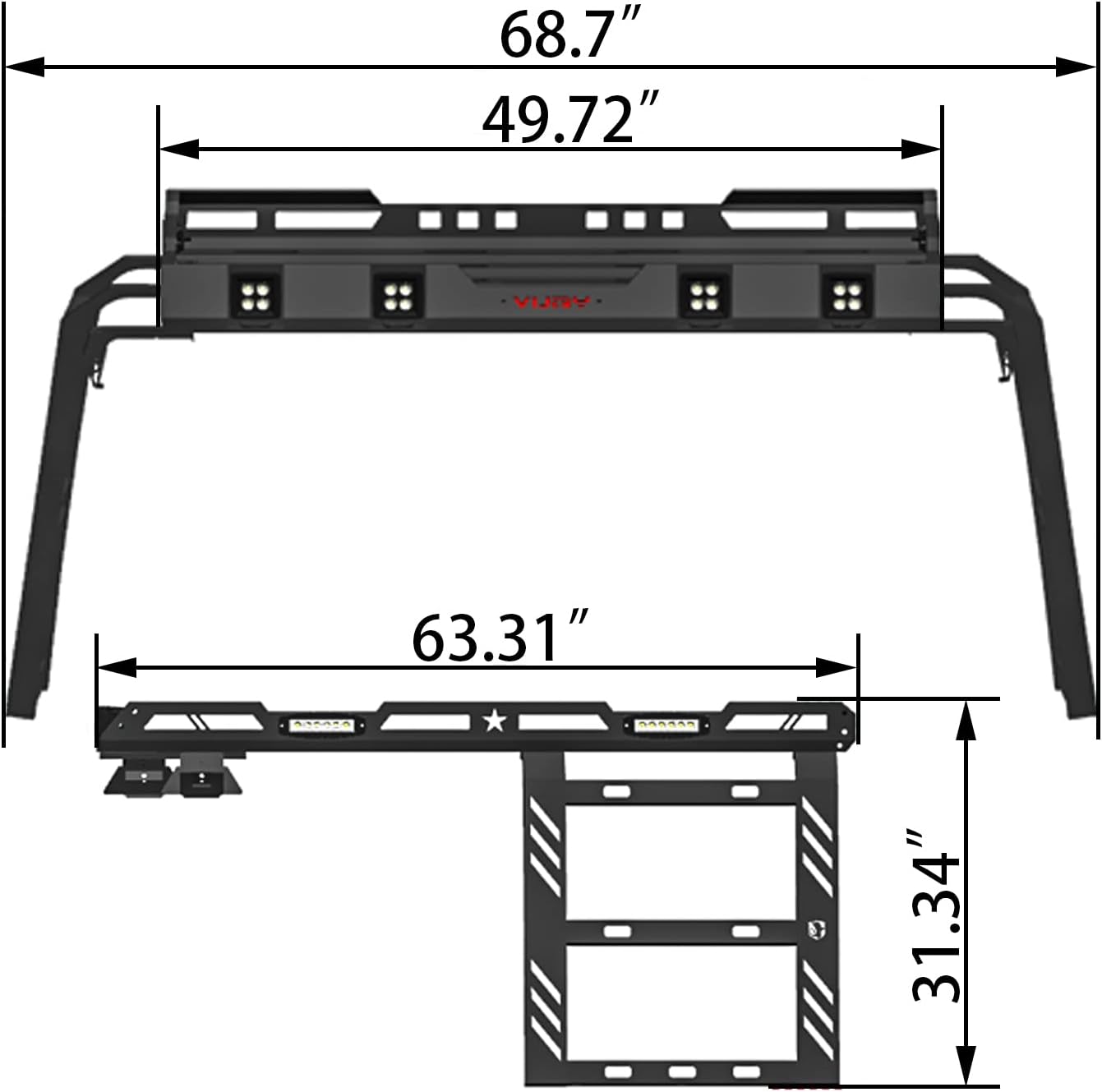 Hard Top Basket Roof Rack w/Ladder & 8 LED Lights Compatible with 2018 - 2026 Jeep Wrangler JL & JLU Unlimited 2&4 Doors