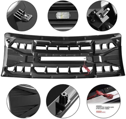 Front Grill Replacement for F150 2009-2014, Matte Black Front Bumper Grille w/Off-Road Lights - OMOTOR