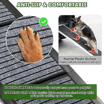 71"/67"/63" Large Dog Car Ramp,Folding Dog Ramp for Stairs with Anti-Slip Rug Surface,Pet Ramp for Dogs to Get Into a Car,SUV & Trucks,Dog Ramps for Large Medium Small Dogs Up to 250Lbs - OMOTOR