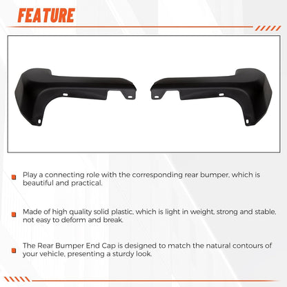 ECOTRIC Rear Bumper End Cap Compatible With 2016-2023 Toyota Tacoma W/O Sensor Hole Replace for TO1105133, TO1104133; 52156-04010, 52155-04010 Corner Cover Driver and Passenger Side Black