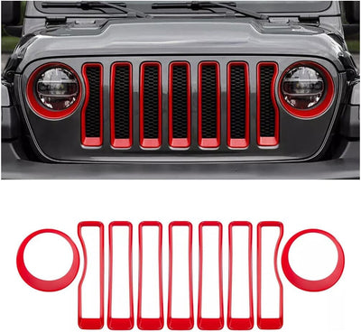 Grille Inserts Headlight Covers Set Fits for Jeep Wrangler JL JLU 2018-2023 (Sport/Sport S)