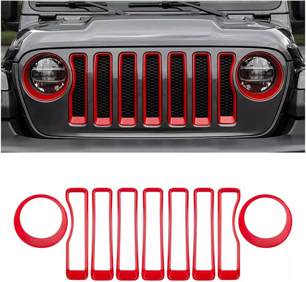 MAXDOM Grille Inserts Headlight Covers Set Fits for Jeep (2018-2023) Wrangler JL JLU (Red, Sport/Sport S)