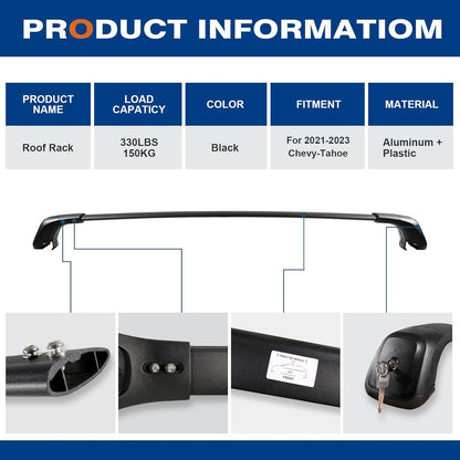 Heavy Duty 330lb Roof Rack Cross Bars Compatible with Chevrolet Suburban & Tahoe 2021 2022 2023 2024 GMC Yukon XL, Cadillac Escalade ESV Lockable Aluminum Black Crossbar Carrier Luggage - OMOTOR