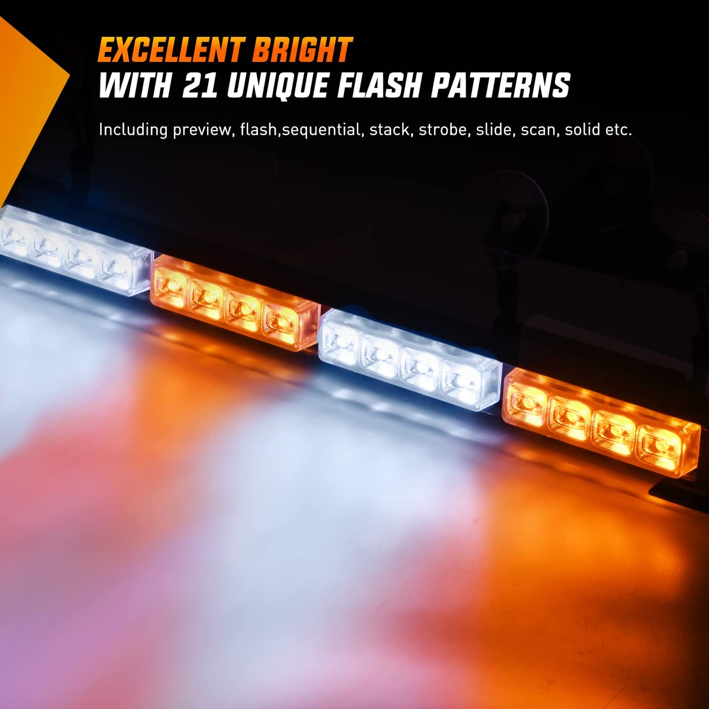 Traffic Advisor Emergency Strobe Light Bar 35Inch 32LED 21 Flash Patterns Directional Safety Warning Lights with Cigar Lighter on Trucks Police Cars Construction Vehicles