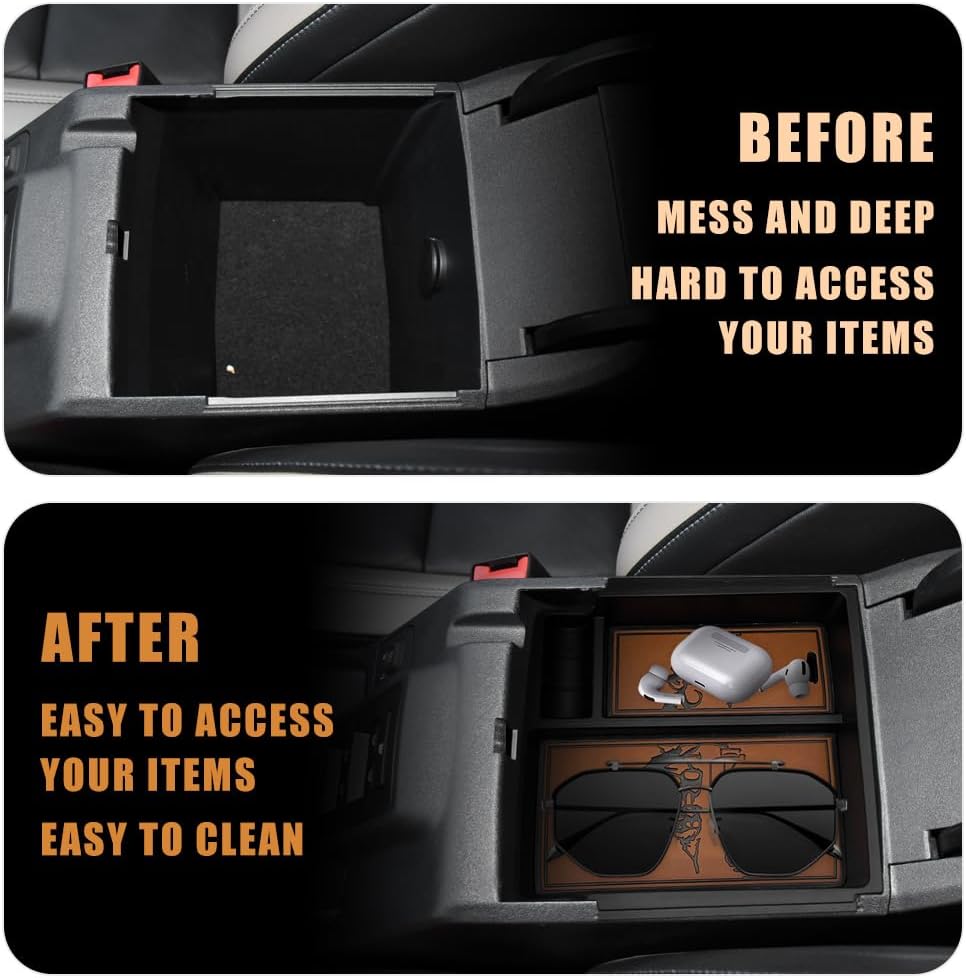 TripleAliners Center Console Organizer Compatible with 2021-2024 Ford Bronco(no for Sport) Accessories 6th Gen Bronco 2/4-Door Center Console Storage Box ABS Material with Leather Trim(V2_Brown)