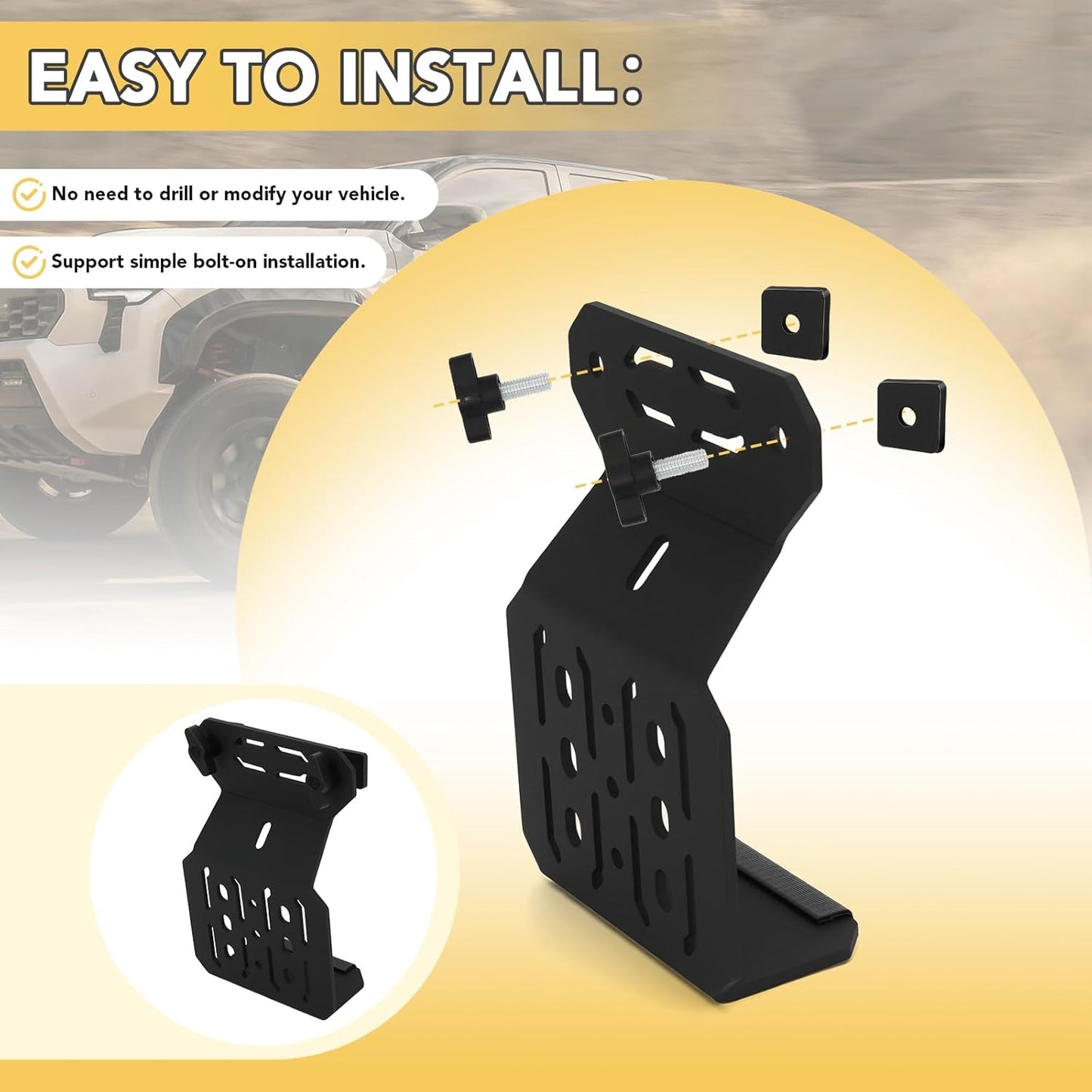 Bed Rail Mount Brackets Compatible with Tacoma Bed Rail Module Systems for Shovels, Axes, Recovery Plates, Fuel Tanks
