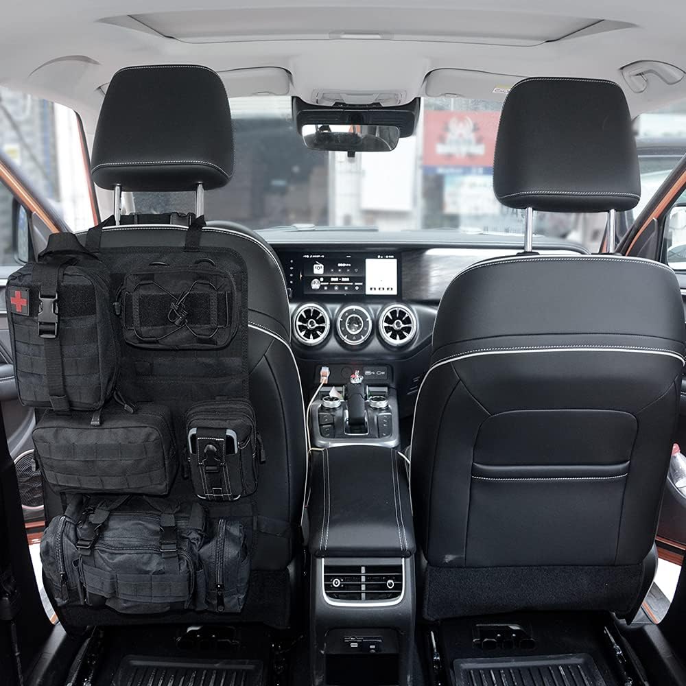 Tactical Seat Back Organizer Storage Hanger Bag with 5 Detachable Molle Pouch fits for All Vehicel