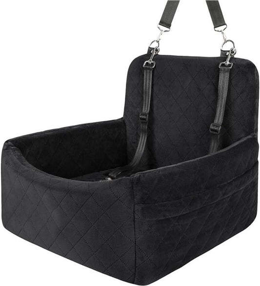 Dog Booster Seat for Small & Medium Dogs Under 30lbs | Detachable Washable Car Seat with Safety Belt & Storage Pockets | Travel Bed for Cars (Black,45 * 45 * 20cm)