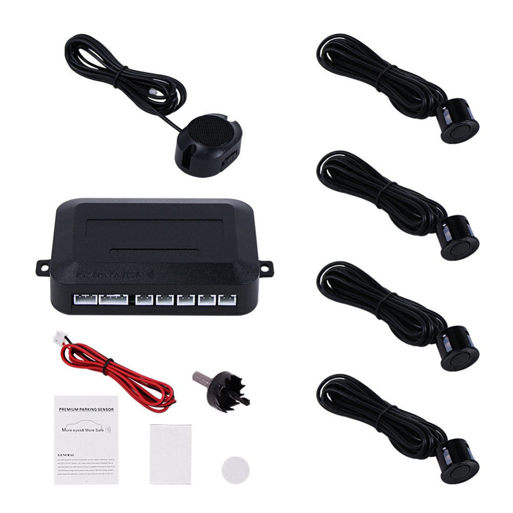 Car Reverse Backup Parking Sensor Radar System, Buzzer beeps, Detection Distance:30~150CM, Waterproof Sensors (22mm Diameter 2.3M Cable)