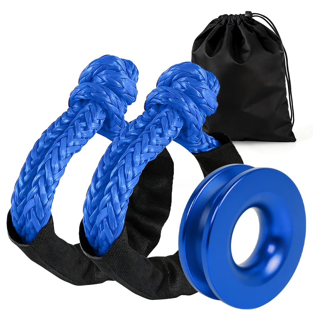 Snatch 66000 LB Recovery Ring with 2 PCS Soft Shackle 1/2" X 22 Inch Winch Rope for ATV UTV SUV Truck Off Road