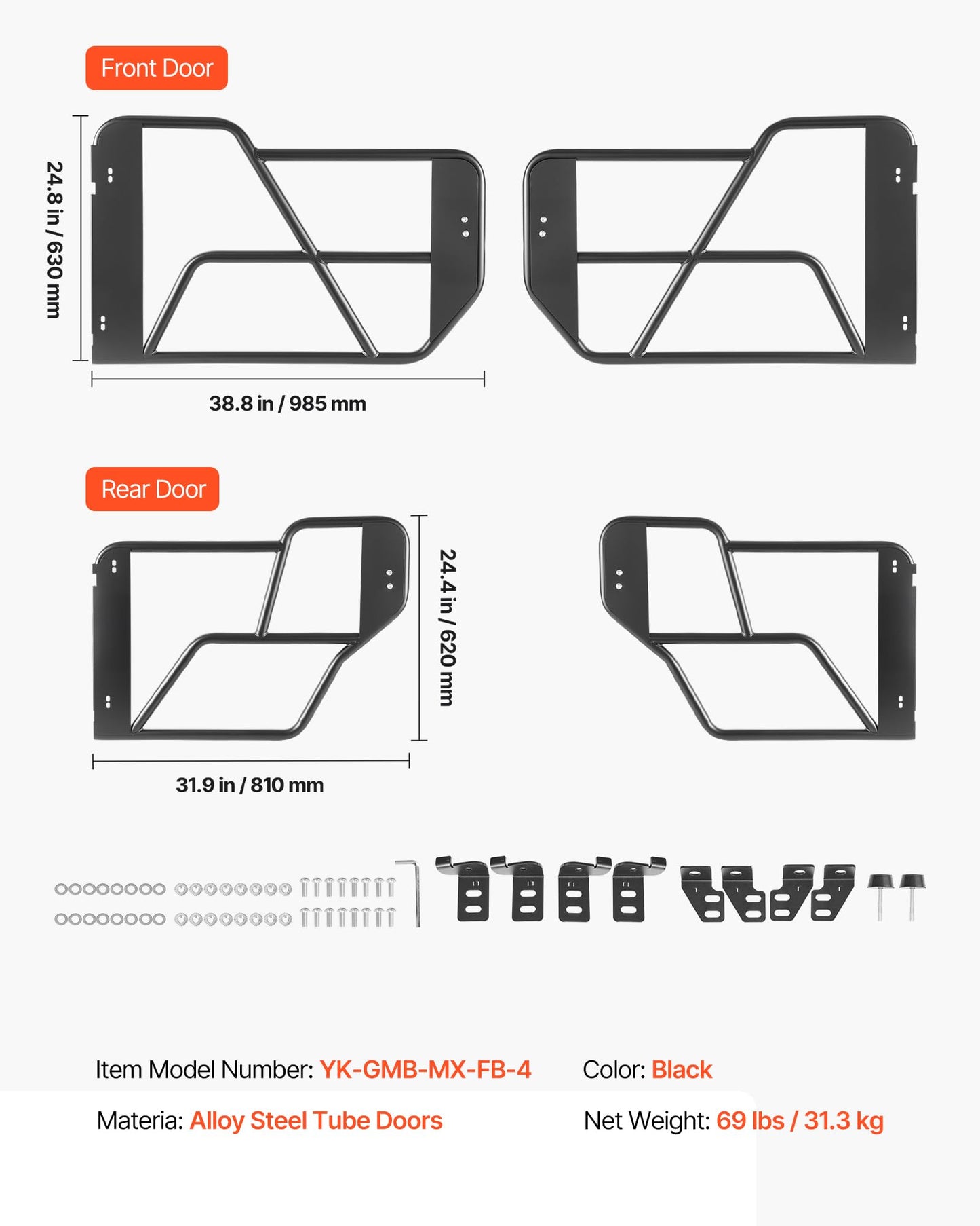 Steel Off Road Front & Rear Tubular Half Doors Compatible with 2021-2026 Ford Bronco (Excluding Bronco Sport)