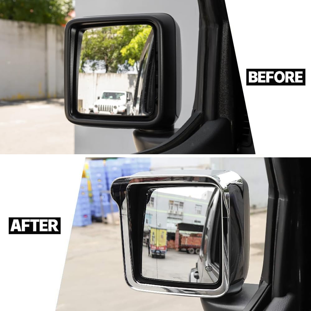 2PCS Rear View Mirror Protector Frame Rain Visor Eyebrow Guard Rearview Side Mirror Cover Trim Compatible with Jeep Wrangler JL Gladiator JT 2018-2025 Car Exterior Accessories (Chrome)