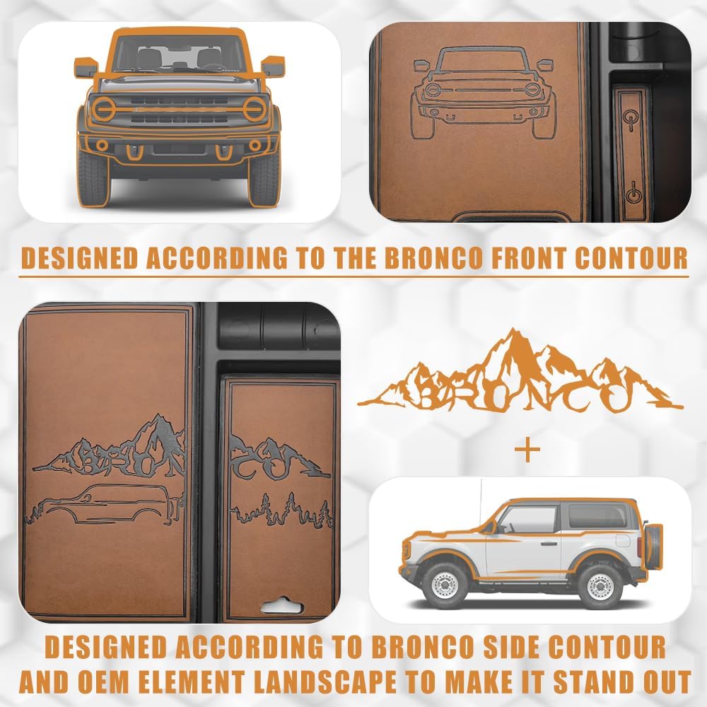 TripleAliners Center Console Organizer Compatible with 2021-2024 Ford Bronco(no for Sport) Accessories 6th Gen Bronco 2/4-Door Center Console Storage Box ABS Material with Leather Trim(V2_Brown)