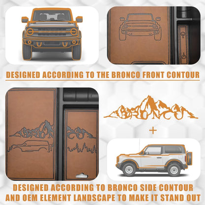 TripleAliners Center Console Organizer Compatible with 2021-2024 Ford Bronco(no for Sport) Accessories 6th Gen Bronco 2/4-Door Center Console Storage Box ABS Material with Leather Trim(V2_Brown)