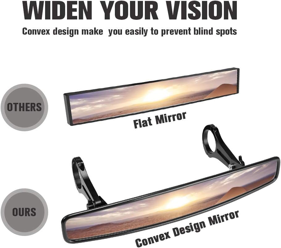 UTV RearView Mirror, 15" Ultra Clear SXS UTV Mirror with 1.75" Clamps and Convex Design