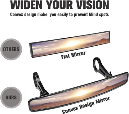 UTV RearView Mirror, 15" Ultra Clear SXS UTV Mirror with 1.75" Clamps and Convex Design - OMOTOR