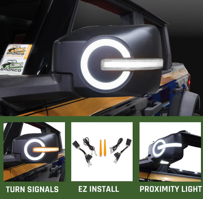 IAG I-Line Side Mirror LED Lighted Cap for Ford Bronco 2021+ 2/4 Door in Gloss Black Finish (Not Sport)