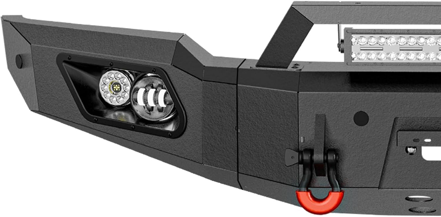 for F150 SVT Raptor Front Bumper Compatible with 2017 2018 2019 2020 F-150 F 150 SVT Raptor with Winch Plate, Skid Plate, 5 x LED Lights, Sensor Holes, License Plate Frame & D-rings, Black