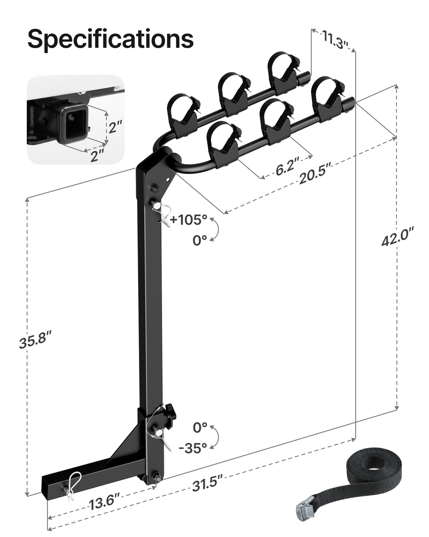 Heavy-Duty 3-Bike Hitch Rack for Cars, Trucks, SUVs