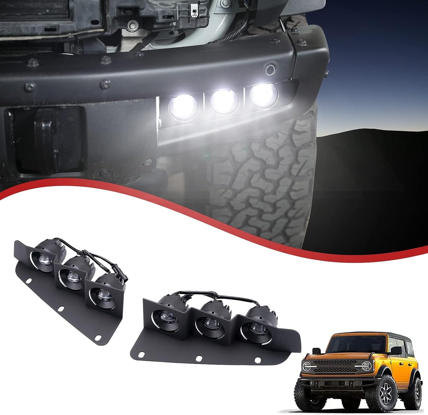 LED Fog Lights for 2021 2022 2023 Ford Bronco 2/4-Door, Front Lower Bumper Fog Light Kit with Bracket, White Daytime Running Light Assemble Accessories, 2PCS