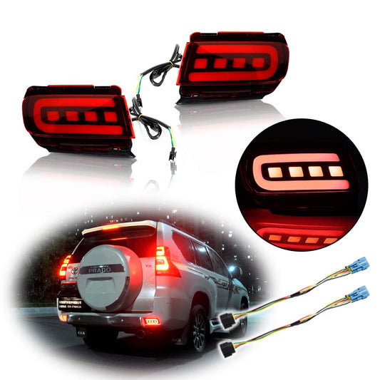 3D Optic LED Rear Bumper Reflectors Brake Tail Light Lamps Kit For Toyota Land Cruiser PRADO FJ 150 2010 - 2018