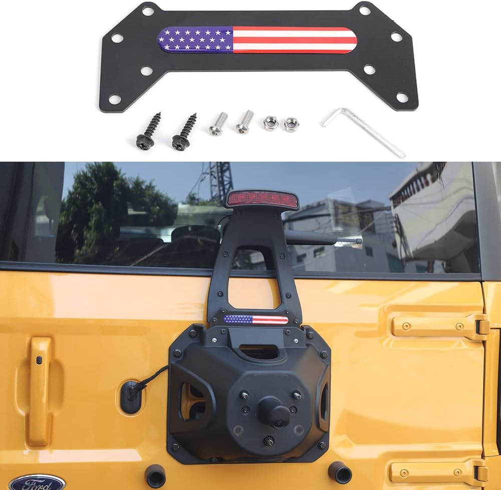 Third/3rd Brake Light Extension Mounting Bracket, BORUIEN 3rd Brake Light Holder Spare Tire High Brake Lights Extension Brackets for 2021 2022 Ford Bronco (NOT for Bronco Sport) (Black USA Flag)